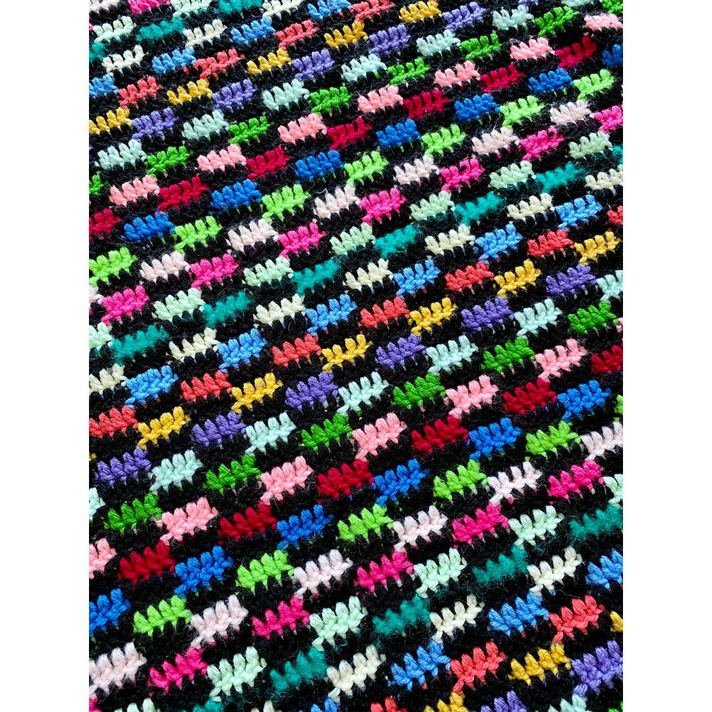 Handmade crochet blanket afghan black multicolor 63 x 58